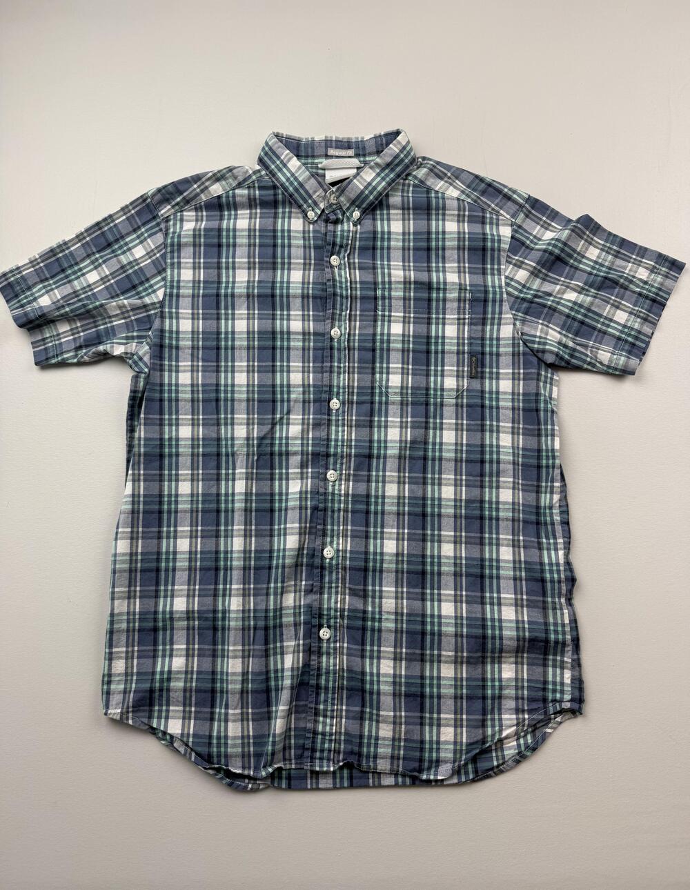 Columbia Shirt Mens Medium Blue Plaid Short Sleeve Button Up Casual Outdoor